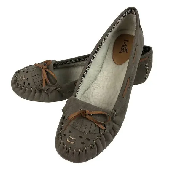 Girl Mia Women Sz 9M Blanche Taupe Leather Suede SlipOn Flats Loafers Moccasins - Picture 1 of 9